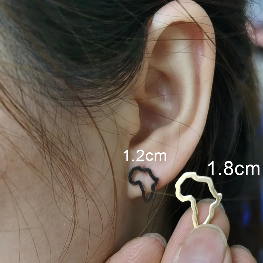 Anniyo Mini Africa Map Stud Earrings Silver Color/Black/Gold African Earrings Small Ornaments Traditional Ethnic  @148121 2