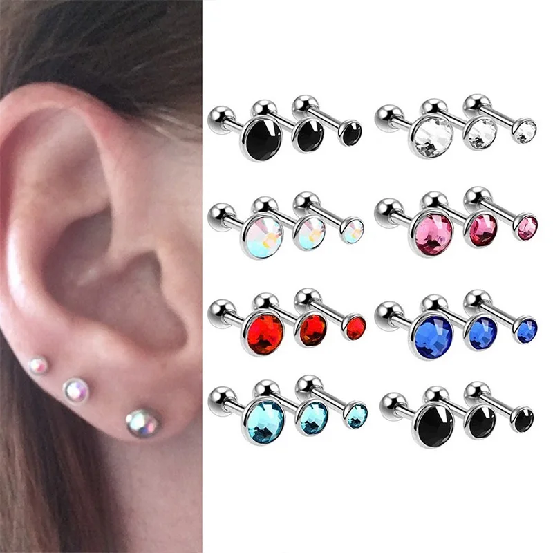 

3Pcs/set Surgical Steel Earring For Women Tragus Cartilage Piercing Barbells Ear Studs Jewelry Mixed 3mm 4mm 5mm