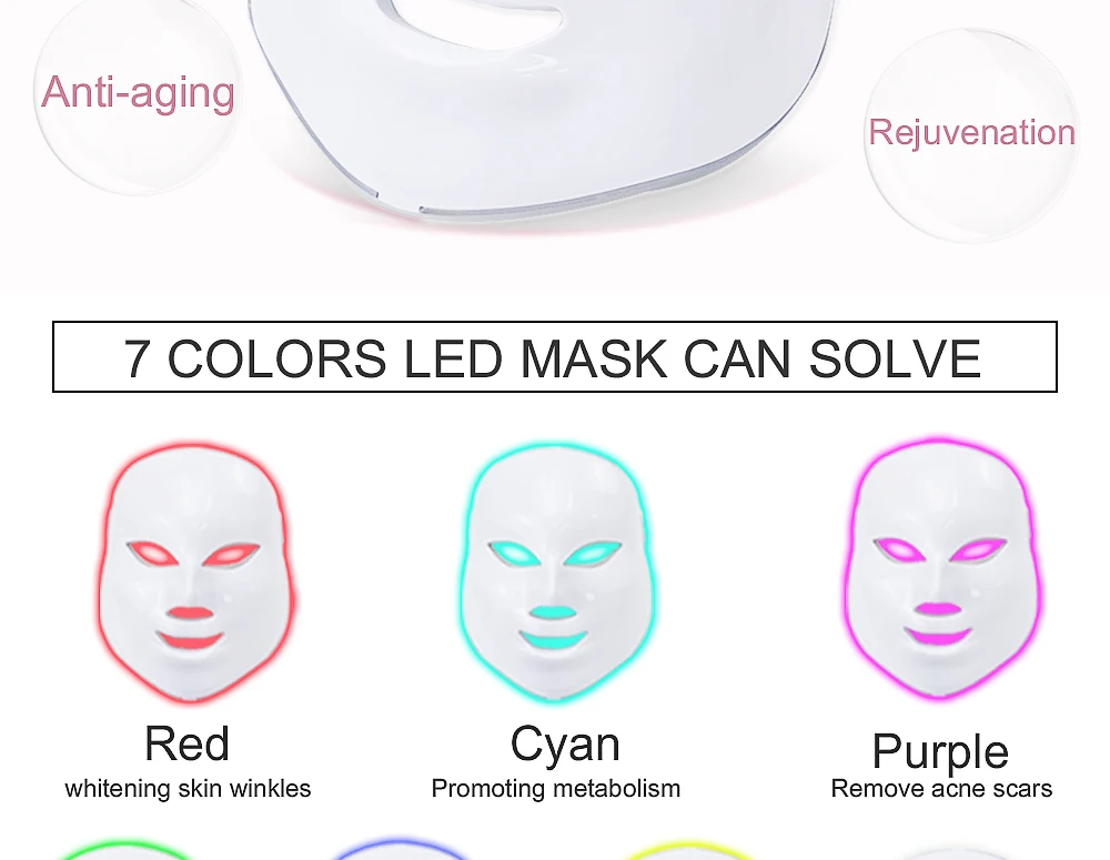 7 цветов Led косметическая маска для лица Уход за кожей омоложение удаление морщин, акне уход за лицом Красота терапия отбеливание затянуть инструмент