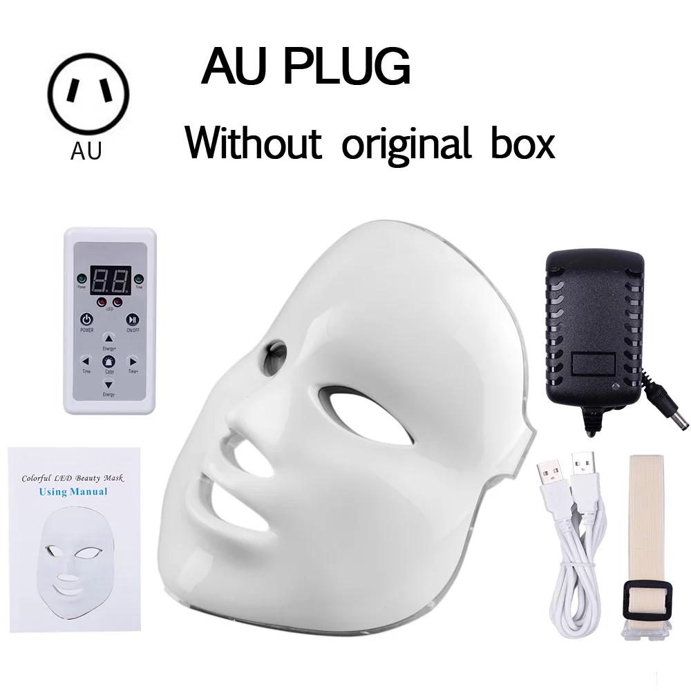 AU Plug without box Светодиодный маска для кожи лица, светодиодный, Корейская фотонотерапия, маска для лица, машина, светодиодный светильник, терапия, маска, акне, красота, светодиодный, маска для омоложения - Цвет: AU Plug without box