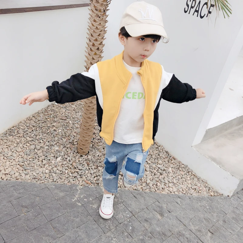

Contrast Jacket Boys Short Coat Children's Jacket for Spring Autumn Kids Clothes Zipper Clothing Simple Sweatshirt Outwear Tide
