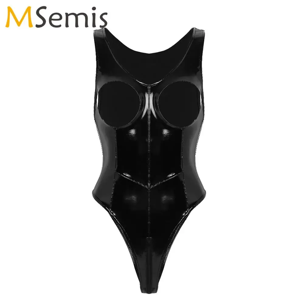 Женское кожаное боди Wetlook стринги с высоким вырезом нижнее белье порно-ажурный