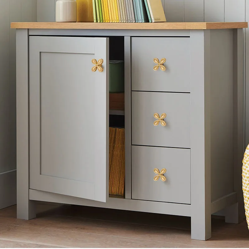 Brass Cabinet Handle And Knobs Flower Shape Bedroom Drawer