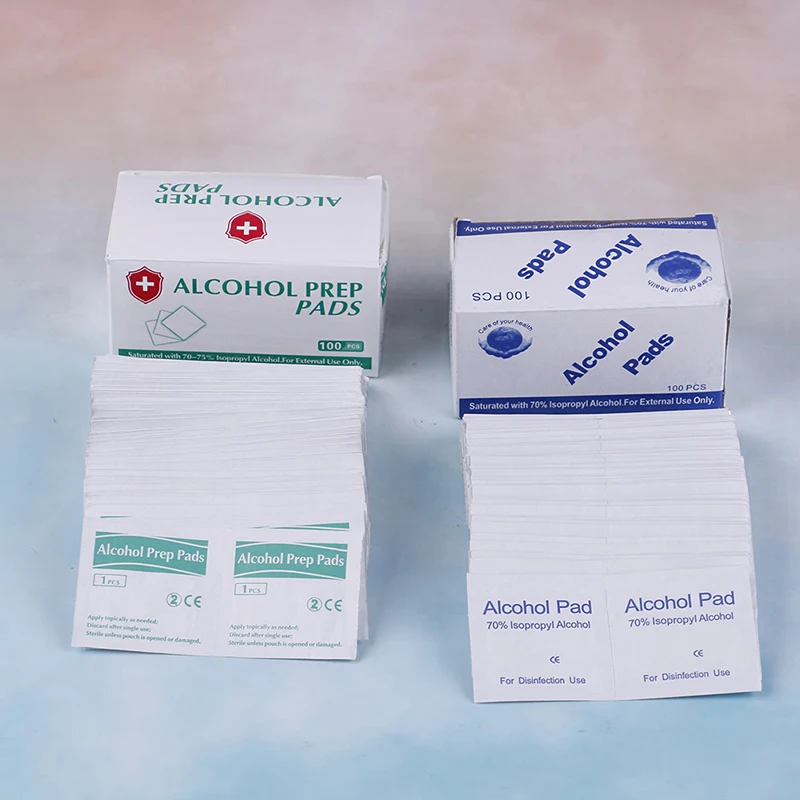Подушечки влажные салфетки 70% Isopropyl Первая помощь домашнее очищающее средство для кожи стерилизация(B стиль) Портативный 100 шт Профессиональные спиртовые тампоны
