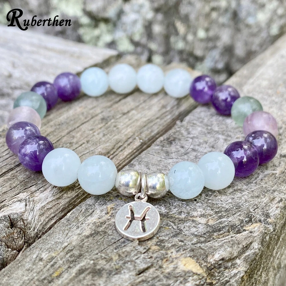 

Ruberthen, 8 мм, класс A, лунный камень, Зодиак, амулет, браслет, натуральный флюорит, Женский астрологический браслет