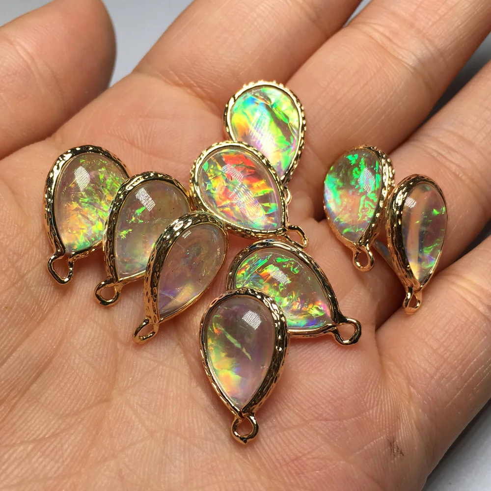 10 PCS Water Drop Natural Opal Pendant &amp Necklace Rainbow for Jewelry Making Supplies Women Men 13x18mm 15x23mm | Украшения и