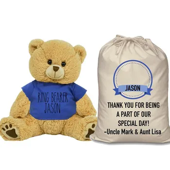 

Personalised wedding bear with Matching Gift Pageboy gift Ring Bearer bear Thank you message present Baptism Christening Memento