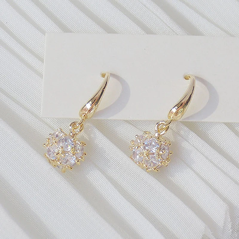 Ins Hot Sale Gold Ball Inlaid Big Zirconia Women Earrings 14K Real Gold Elegant Minimalist CZ Drop Earring Engagement Pendant - Image 6
