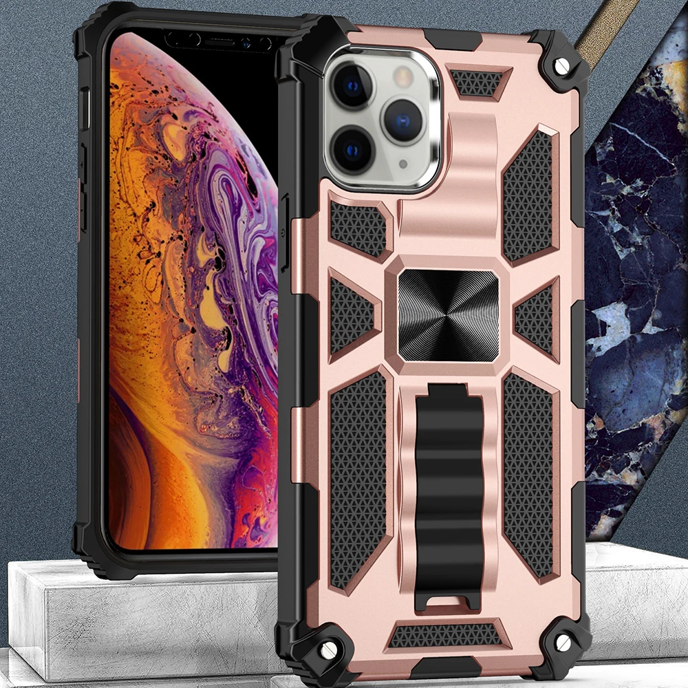 For iPhone 11 12 13 14 15Pro MAX MINI X XR XSMAX XS SE 7 8 PLUS Hybrid Armor Military Grade Camouflage Built-in Kickstand Case