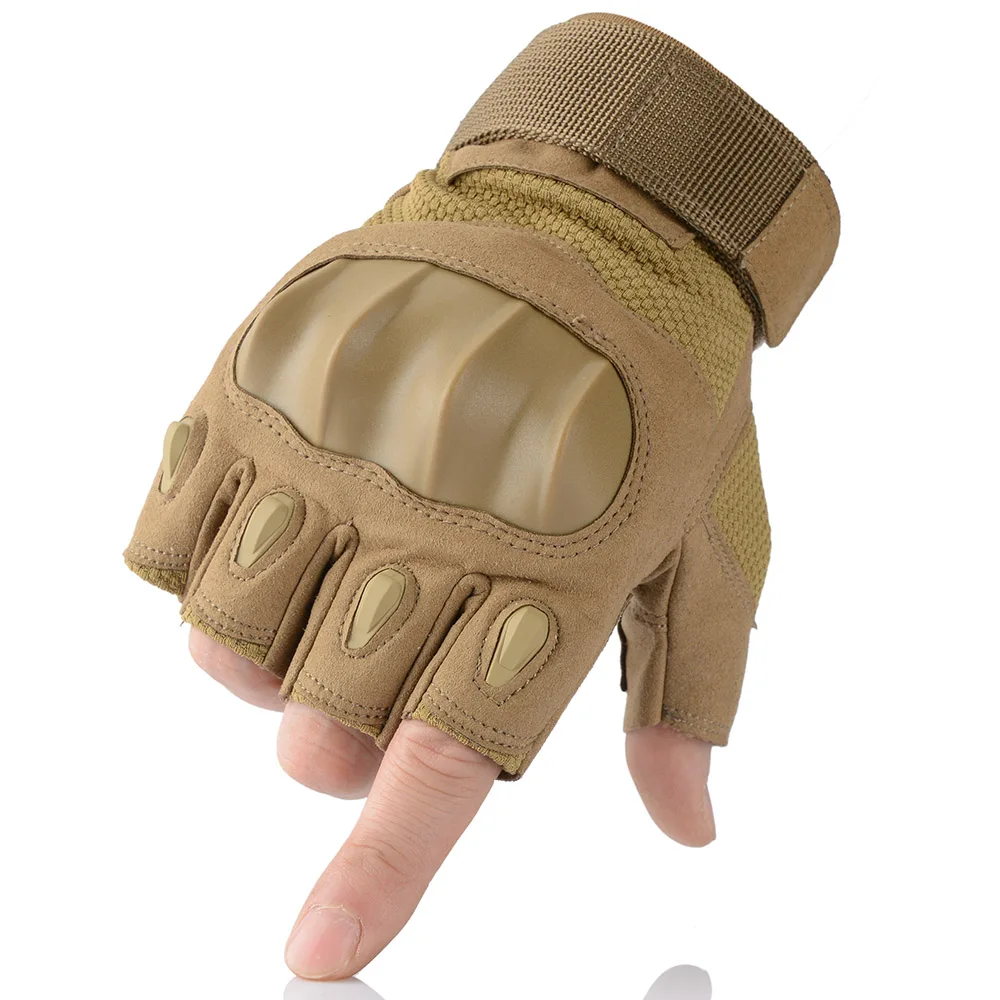 Half Finger Brown Тактические перчатки с жестким каркасом для сенсорного из искусственной экрана, армейские военные боевые страйкбольные для стрельбы на открытом воздухе, Охота,пейнтбола, охоты, мужские перчатки с полным пальцем - Цвет: Half Finger Brown