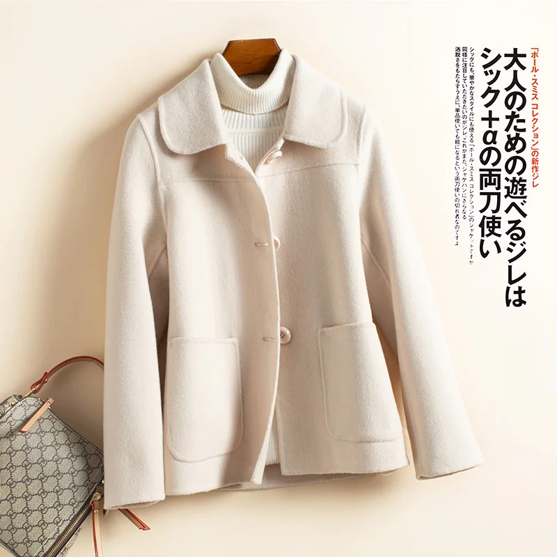 Creamy-white KMETRAM Spring Autumn Jacket Women Wool Coat Female Double Side Woolen Coats and Jackets Women Korean Outwear 0062 - Цвет: Creamy-white