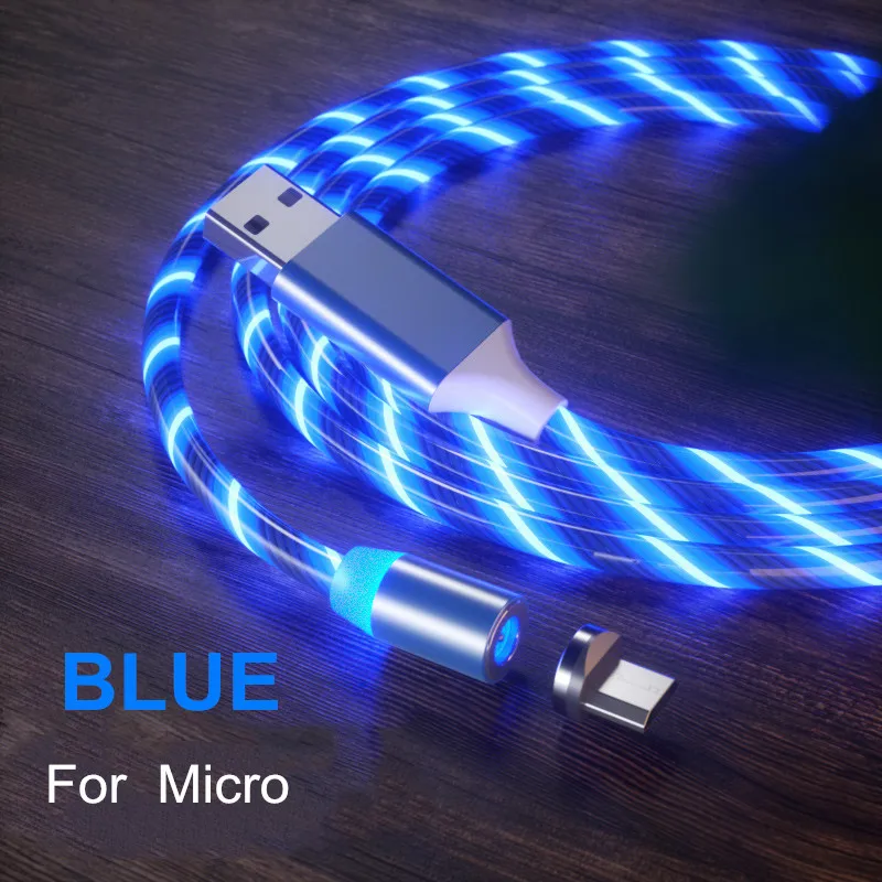 Vanniso 2 м магнит микро Usb кабель зарядный провод для iphone X 11 Xiaomi mi8 9t redmi note 7 samsung type C зарядное устройство светящийся шнур - Цвет: Blue  for Micro