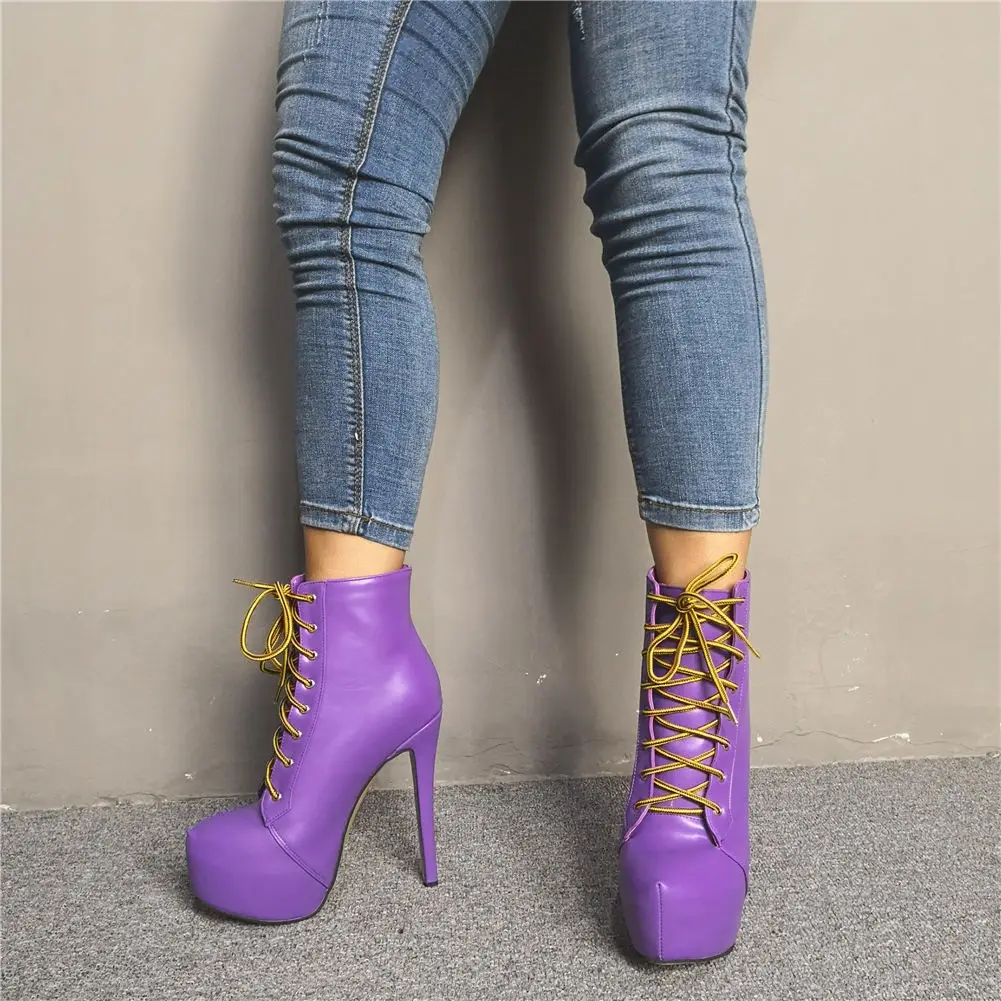 SARAIRIS/Новые брендовые осенние ботильоны для выпускного бала, большие размеры 47 женские пикантные туфли на платформе и высоком тонком каблуке женские ботинки - Цвет: purple