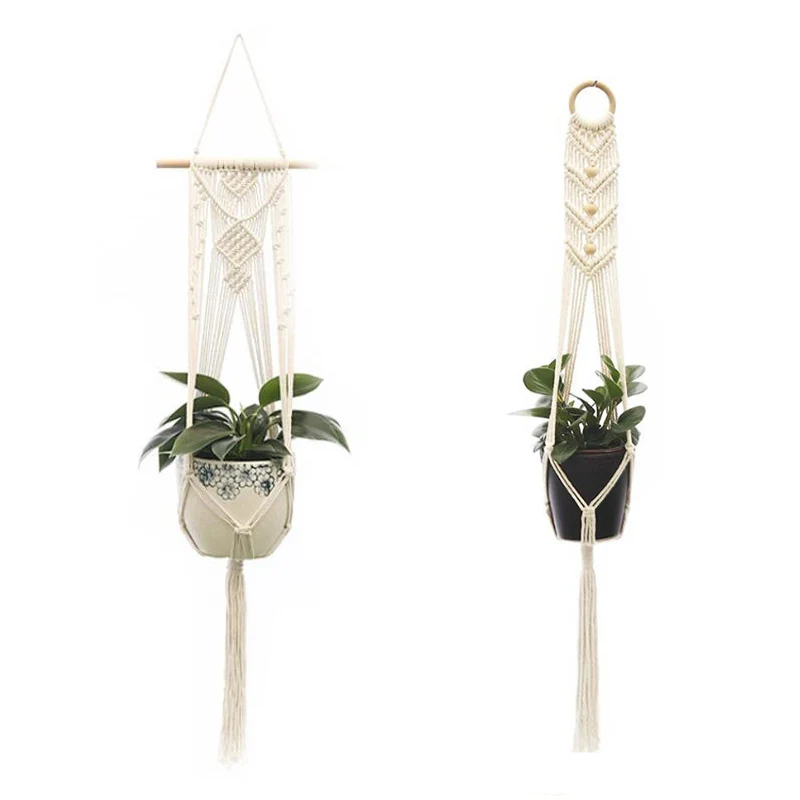 Vertical Garden Plant Hanging Rope Macrame Hanger Flower Net Pot Baskets Wall Handmade Cotton for Home New Year - Цена: 254,58 - 574,39 руб.