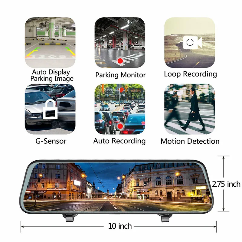 10 дюймов HD ЖК-дисплей сдвоенный объектив Видеорегистраторы для автомобилей 1080P