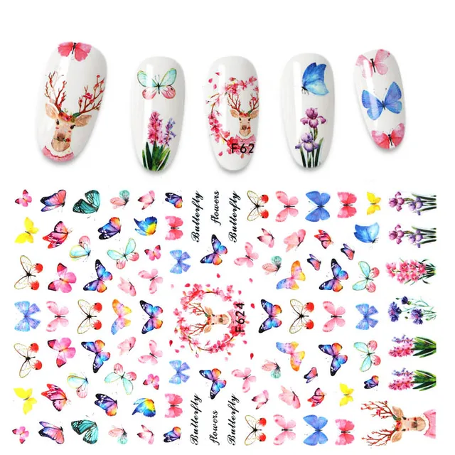 3D Nail Stickers Leaves Butterfly Panda Love Heart Design Stickers For Nails Manicure Foil Nail Art Decor pegatinas para uñas A140289
