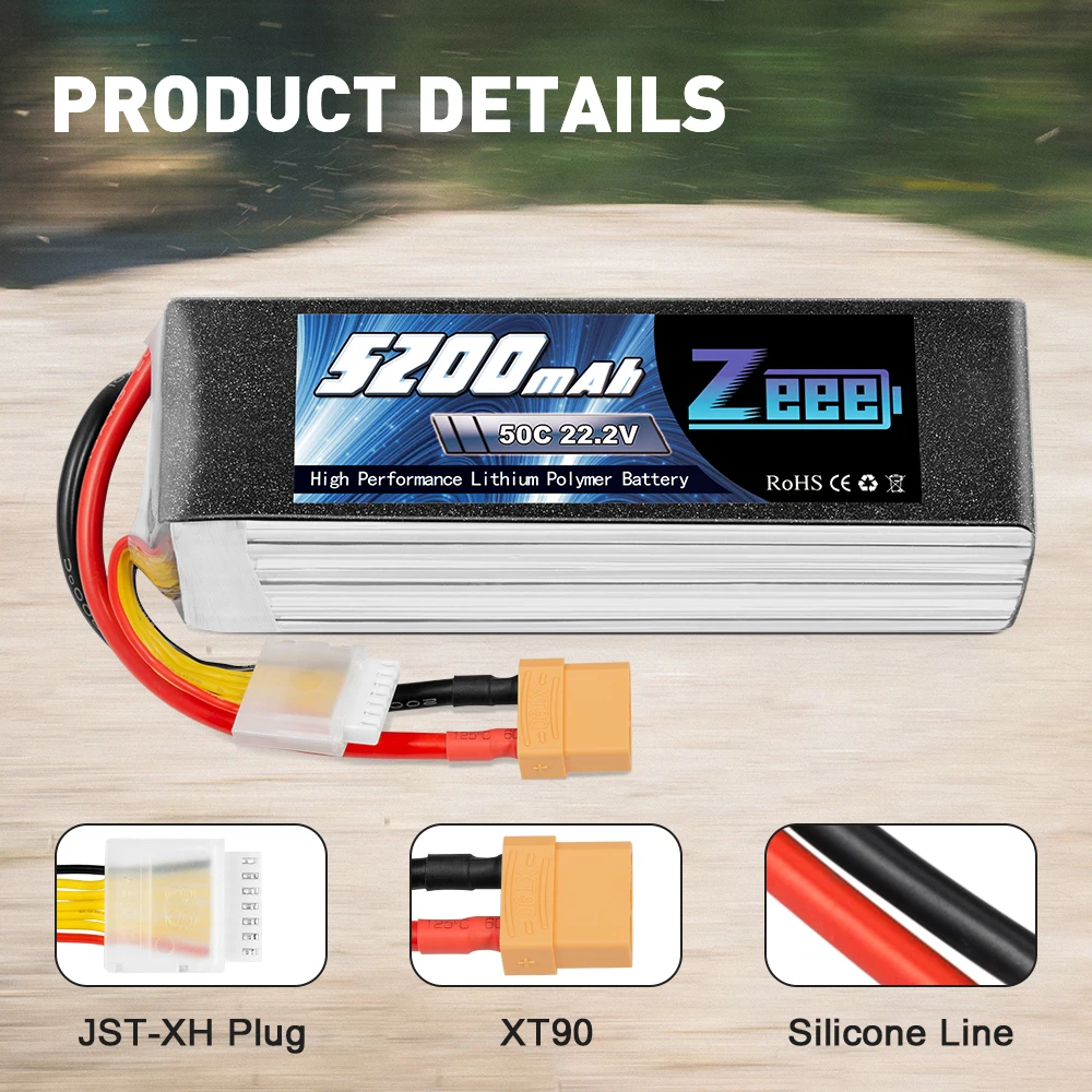 Zeee RC LiPo батарея 50C 5200 мАч 22 2 в 6S Lipo с разъемом XT90 для радиоуправляемого вертолета