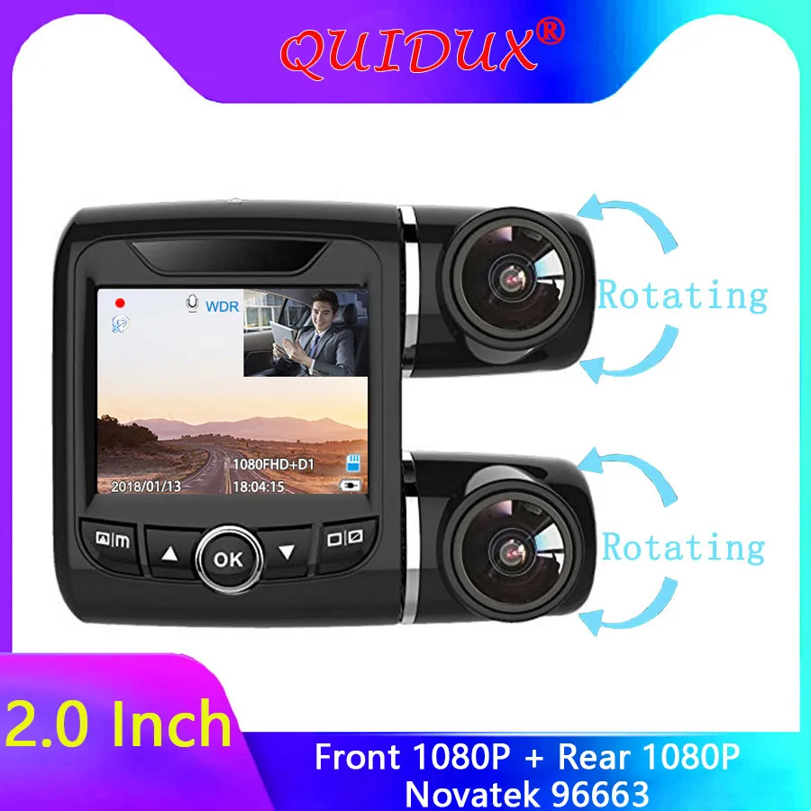 QUIDUX Двойная камера 1080P Автомобильный видеорегистратор IMX323 датчик WDR с функцией ночного видения Novatek 96663 Автомобильный видеорегистратор 150 градусов угол приборной камеры