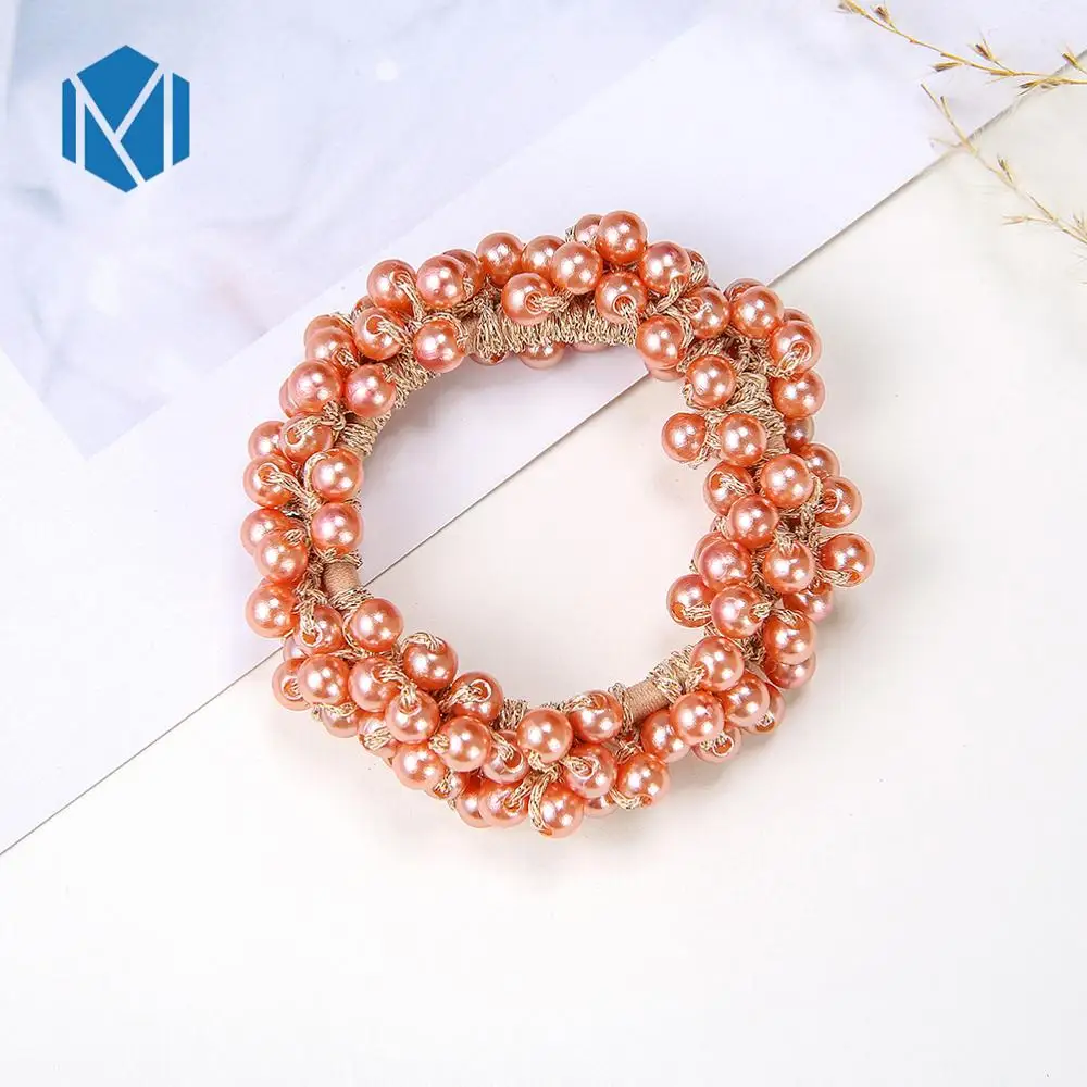 red gold 1 шт., модное жемчужное кольцо для волос для девочек, бусины "галстук", эластичные резинки для волос, Корейская резинка для волос, головной убор для волос - Цвет: red gold