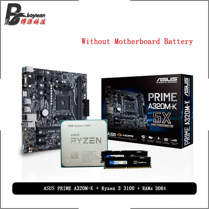 AMD Ryzen 3 3100 R3 CPU + ASUS PRIME A320M K Motherboard Pumeitou DDR4 2666MHz RAMs Suit Socket AM4 Without cooler | Компьютеры и офис