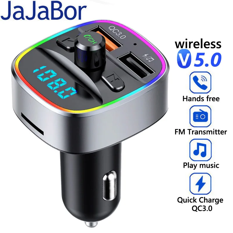 

JaJaBor FM Transmitter QC3.0 USB Car Charger TF Card U Disk Playback Bluetooth-compatible Car Kit Handsfree Car Accessories