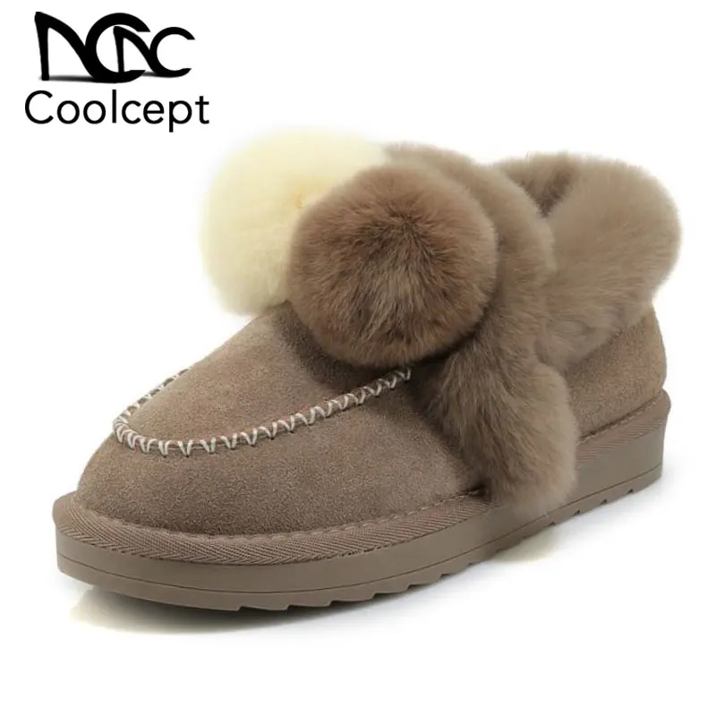 

Coolcept Women Snow Boots Genuine Leather Plush Fur Winter Shoes Women Keep Warm Ankle Boots Fashion Flats Footwear Size 35-40