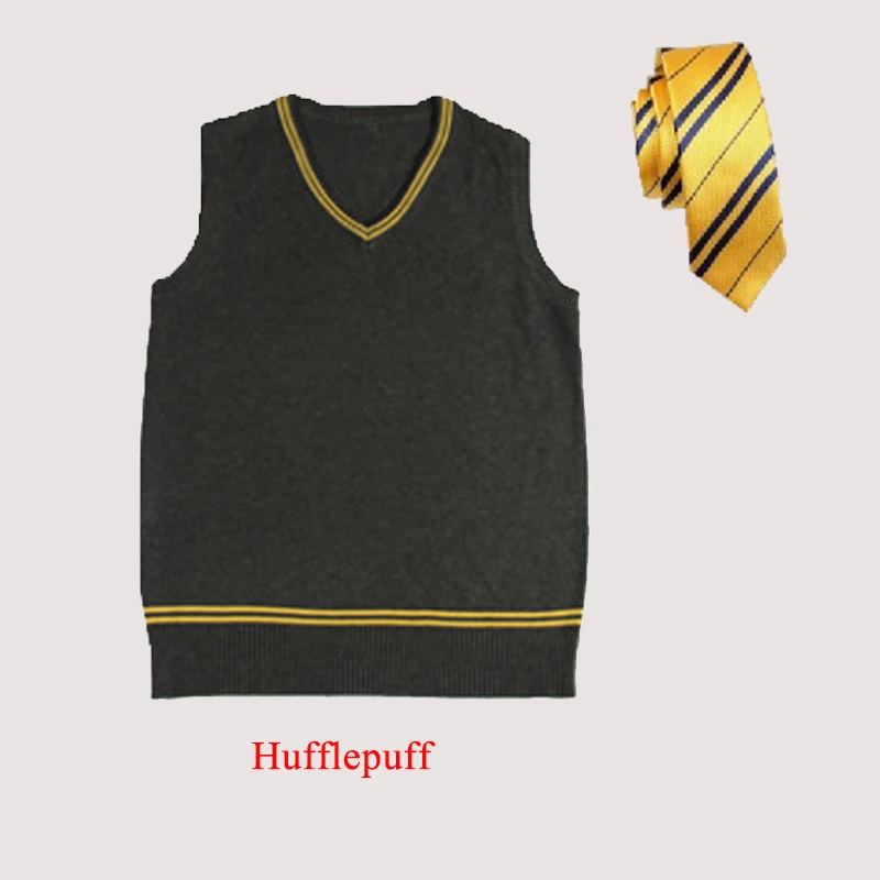 Hufflepuff with Tie Комплект из 2 предметов для взрослых, косплей, свитер Гриффиндор Слизерин, Ravenclaw Hufflepuff, свитер, галстук, жилет, одежда, костюмы Поттера D2103AD - Цвет: Hufflepuff with Tie