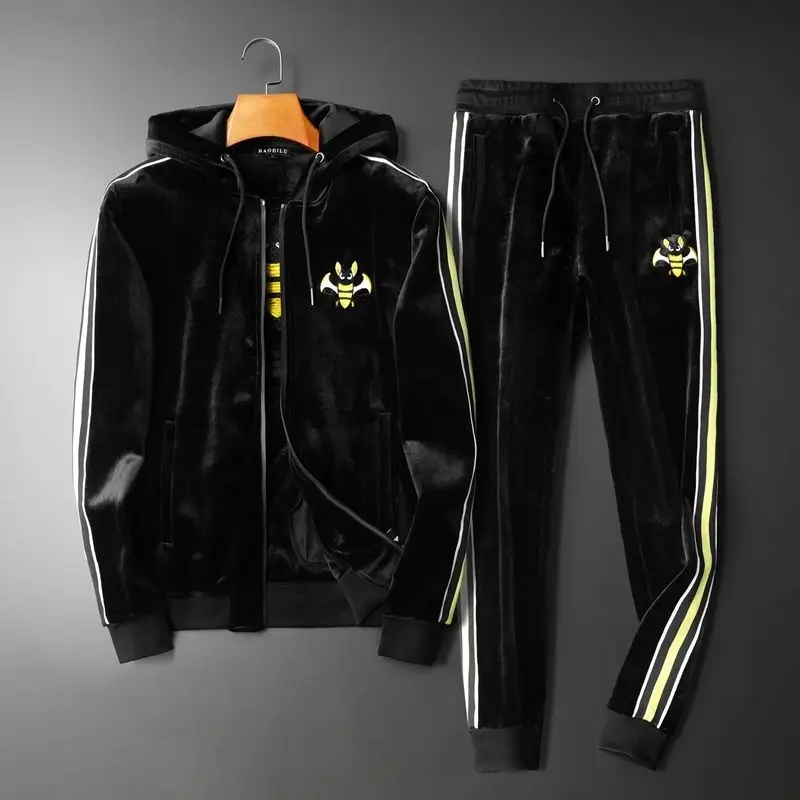 

2020 New Style for Autumn and Winter Menswear Trend Velvet bao ai Sweater Men Suits Hooded Jacket Casual Two Male Sport Clothes