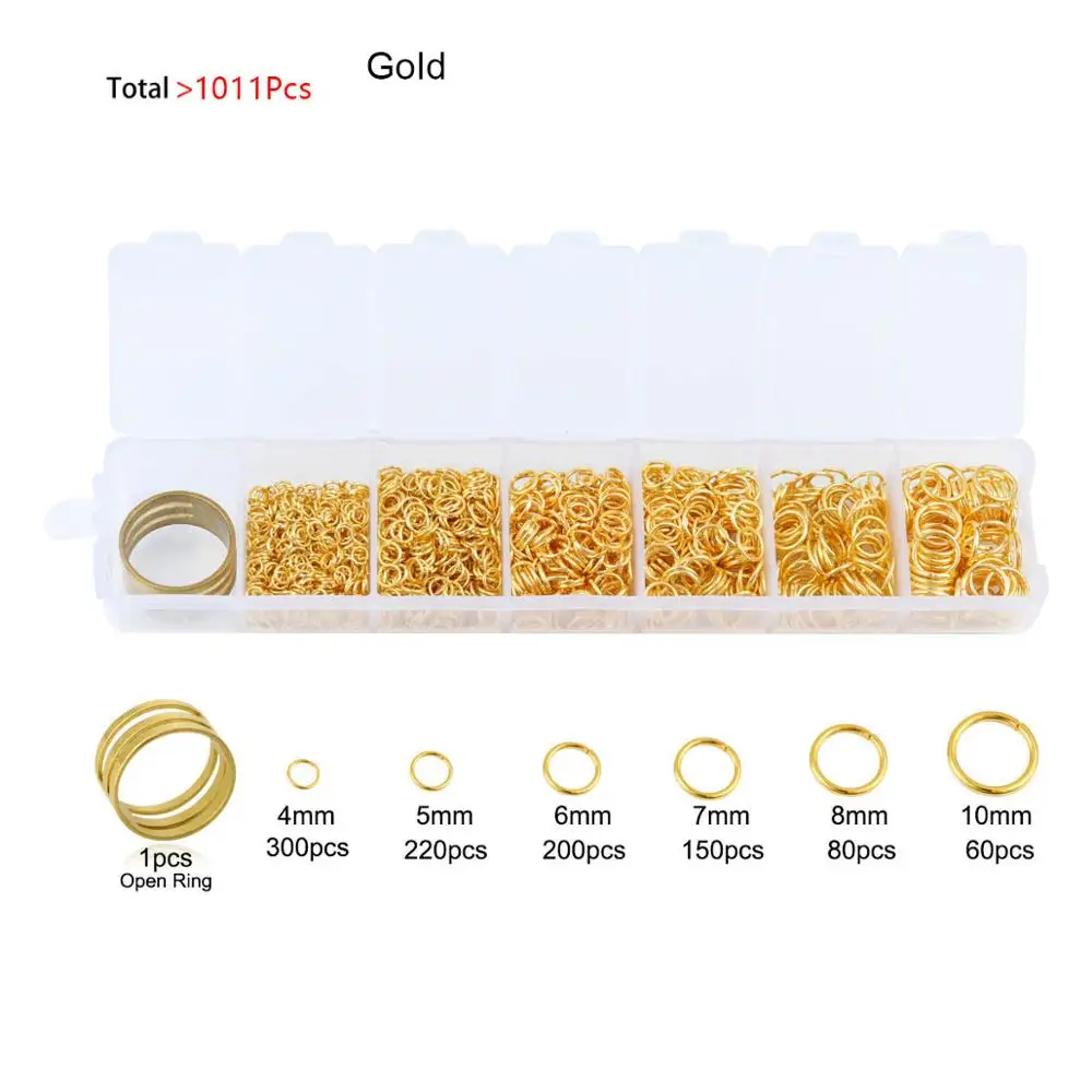 1500Pcs Mixed 6 Sizes Open Jump Rings 4mm 5mm 6mm 7mm 8mm 10mm Jump Ring  Jewelry Keychain for Jewelry Making Accessories with 1Pcs Jump Ring  Open/Close Tool and 1Pcs Storage Box (Gold)