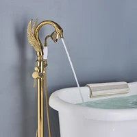 Nnekjcag Luxury Gold Swan Floor Bathtub Faucet Single Handle With Handshower Freestanding Bath Shower Mixer Tap Bathroom Crane 2