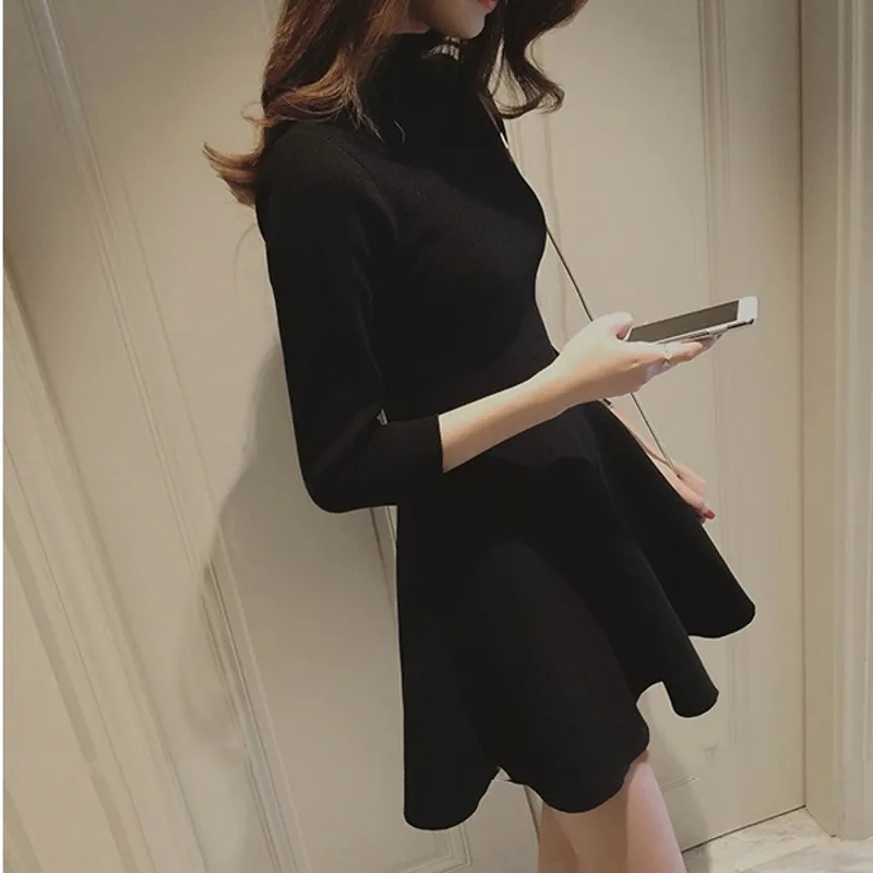 

Women Long Sleeve Sweater Dress Women's Irregular Hem Casual Autumn Winter Dress Women O-neck A Line Short Mini Knitted Dresses