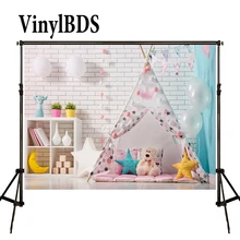 VinylBDS 5x7ft Photography Background Kids Cartoon Room Backdrop White Wall Tent Backdrop Baby Balloon Backdrops for Studio