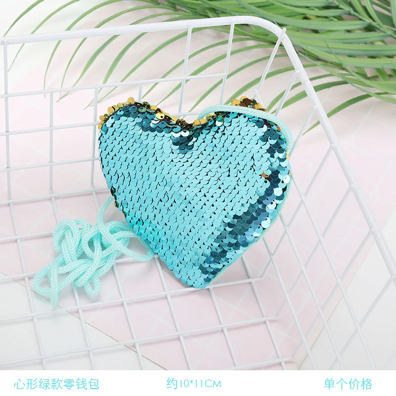 Зеленый Heartshaped Кошелек для монет, Детские двухцветные блестки, сумка для девочек, сумка на плечо, веревка на ремне, Детская сумочка для девочек, Размер 11*10 см - Цвет: Зеленый