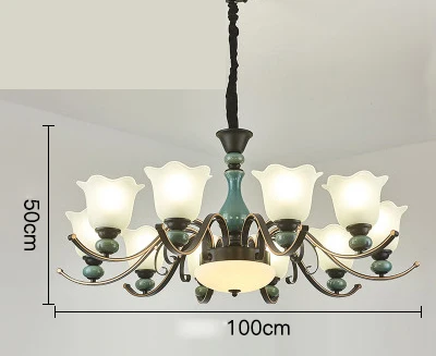 10 light Китайская керамическая люстра lightitng Европейская гостиная столовая люстра спальня светильник Современный простой из кованого железа лампы - Цвет абажура: 10 light