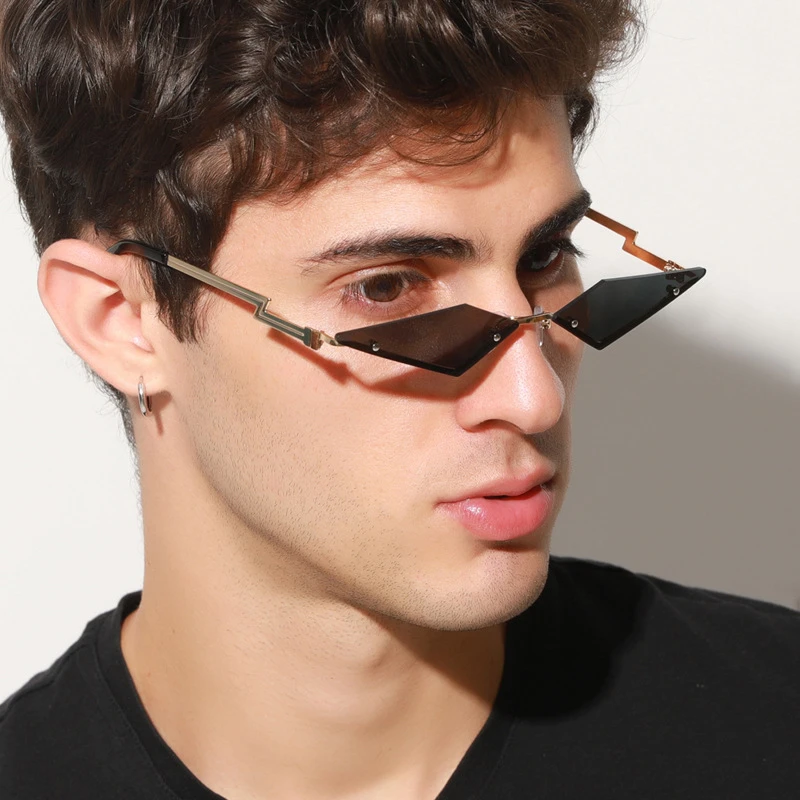 Gafas de pequeñas sin montura para hombre y mujer, lentes de sol con cristales irregulares, a la moda, con espejo rosa, UV400|Gafas de sol para mujer| - AliExpress
