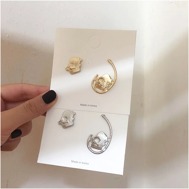 

New Design Vintage Enamel Irregular Geometric Asymmetric 925 Sterling Silver Long Stud Earrings For Women Girl Jewerly Gifts