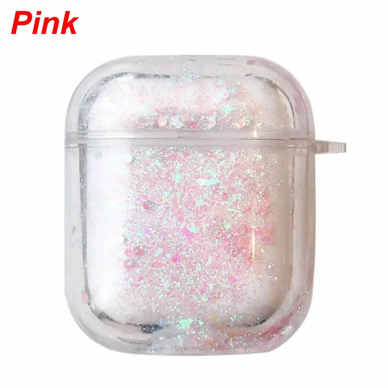 Pink Блестящий зыбучий песок чехол прозрачный защитный чехол для Airpods 1/2 наушники 95AF - Цвет: Pink