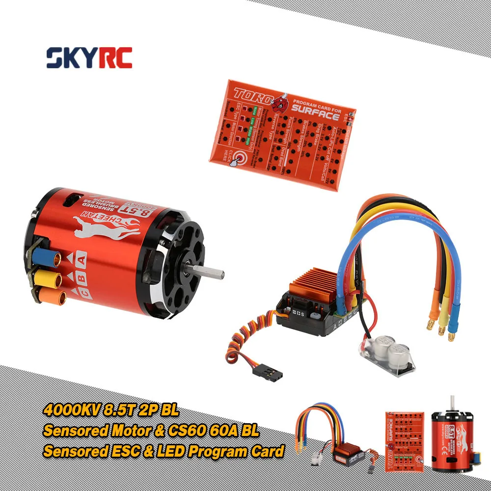 

4000KV 8.5T 2P & CS60 60A Brushless Sensored Motor & ESC & LED Program Card Combo Set for 1/10 1/12 Buggy Touring Car