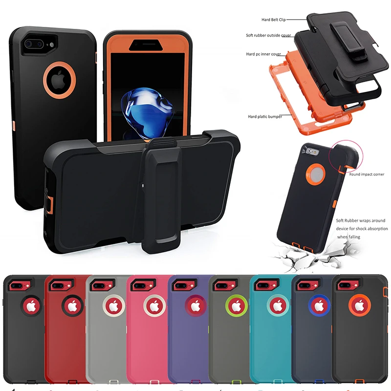 

For iPhone 11 Pro X XS Max XR 6 6S 7 8 Plus 5s SE 3 in 1 Rubber Hybrid Heavy Shockproof Full Coverage Case Cover with Belt Clip