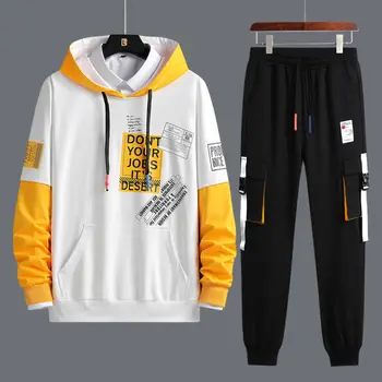 

LKSXSCL Sets tracksuit men autumn winter hooded sweatshirt drawstring outfit sportswear male suit pullover two piece set casual