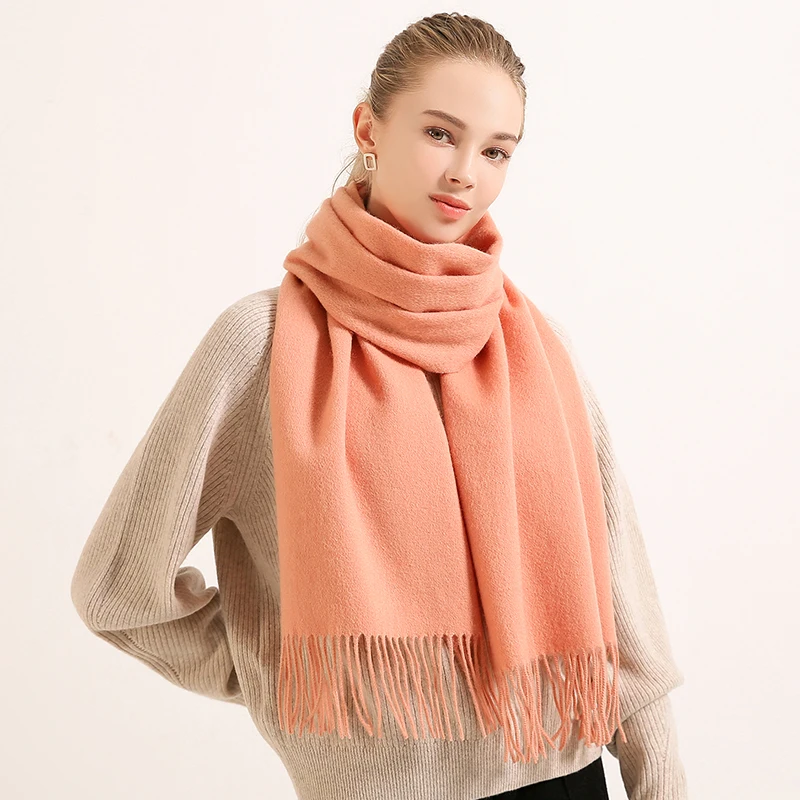 100% Pure Wool Scarf Women Winter Solid Dark Red Wool Shawls and Wraps for Ladies Pashmina Tassel Cashmere Scarves Foulard Femme 4
