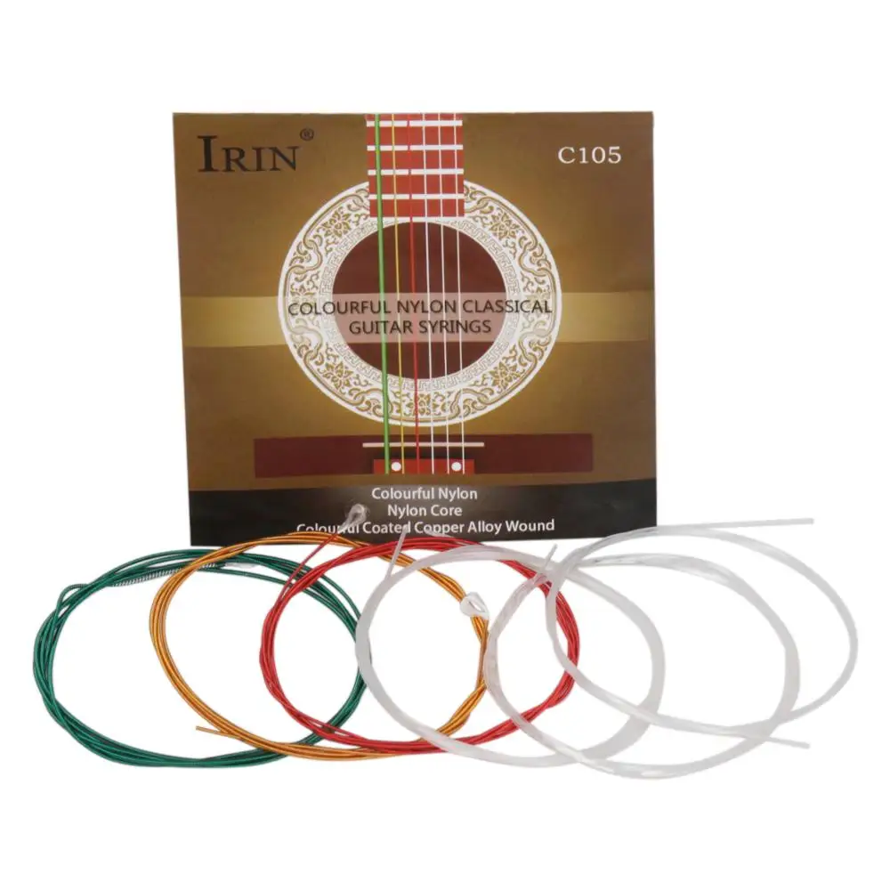 IRIN 6 шт./компл.(. 028-.043) C105-пачка цветов радуги для Акустическая Классические гитарные струны нейлоновая основа с красочным покрытием Медь сплава ран