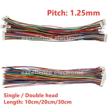 Conector fêmea da tomada do pino de 10 pces mini micro jst 1.25 2/3/4/5/6/7/8/9/10 com fio 1.25mm 10cm 15cm 20cm única/cabeça dobro estanhada