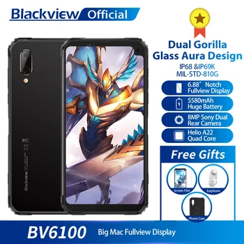 Перейти на Алиэкспресс и купить Blackview BV6100 IP68 водонепроницаемый мобильный телефон 3 ГБ + 16 ГБ Android 9,0 открытый мобильный телефон 6,88 дюймэкран 5580 мАч прочный смартфон