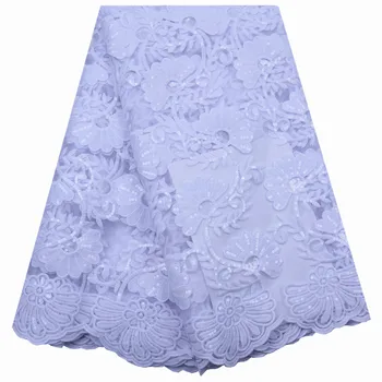 

White French Nigerian Milk Silk Mesh Lace African Tulle Sequence Lace Fabric High Quality Lace For Wedding Dress 5 Yards 1814