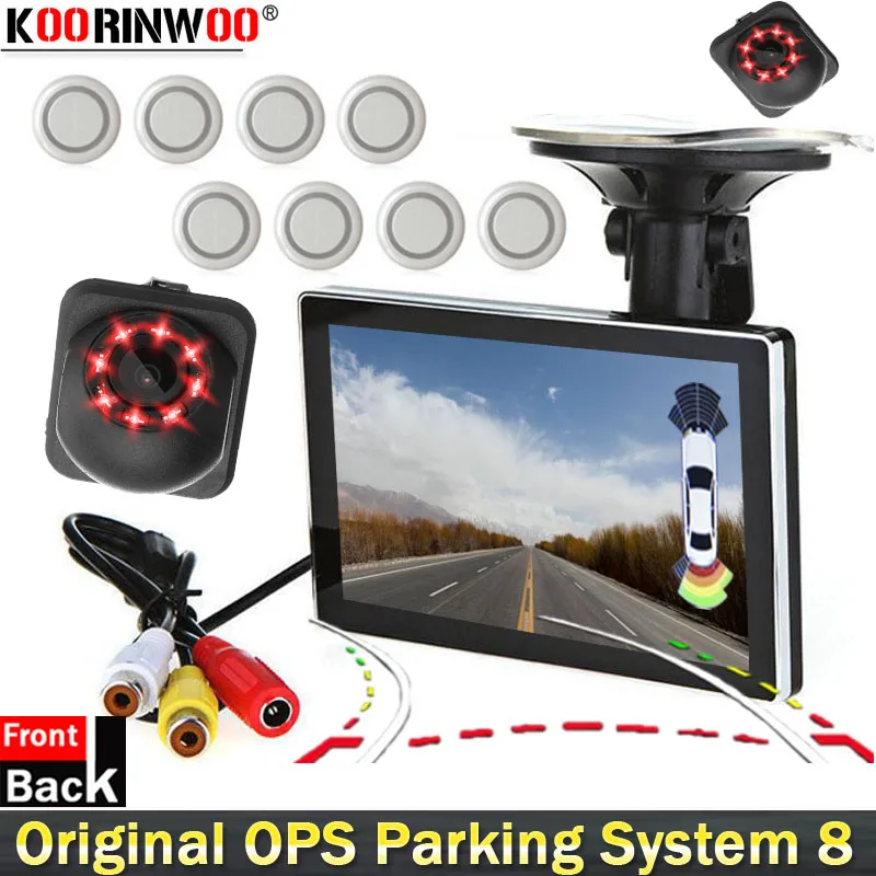 Koorinwoo HD OPS Video Parktronic 8 System Car Parking Sensor Dynamic Line Backlights Camera Detector System Window Dash Monitor