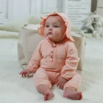 

2019 New Cotton Pocket Romper Jumpsuit Hat Toddler Baby Girl Boys 2pcs Autumn Clothes 0-24M