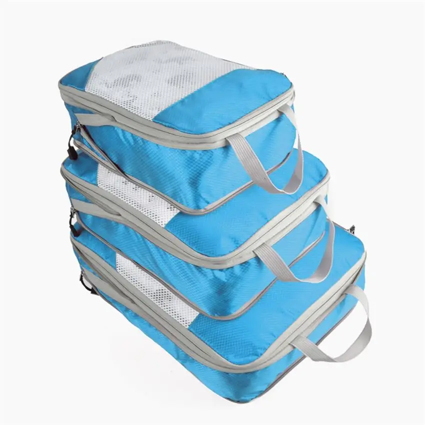 BLUE 3 SET Компрессионные упаковочные кубики органайзер для багажа для путешествий для детей/складной/маленький/роскошный/большой/складной органайзер для сумки для путешествий/для мужчин/для женщин/набор - Цвет: BLUE 3 SET