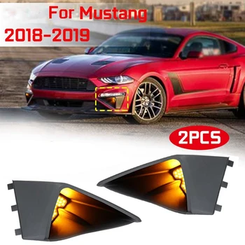 

Front Bumper Air Intake Trim Panel with LED Light for Ford Mustang 18-19 Fog Vent Decorative Plates Matte Black