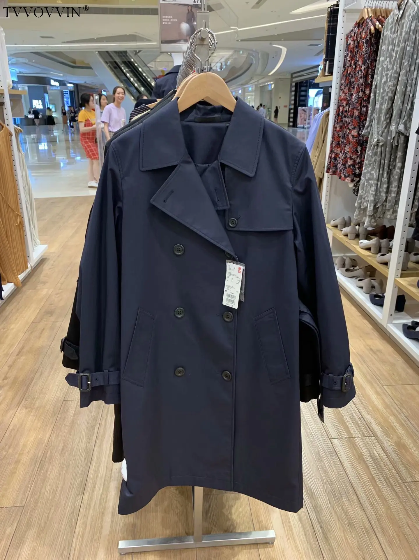 TVVOVVIN Autumn Three-colour Classic Autumn Long Fund Solid Color Match Belt Windbreaker Both Row Buckle Loose Coat Woman ZX128